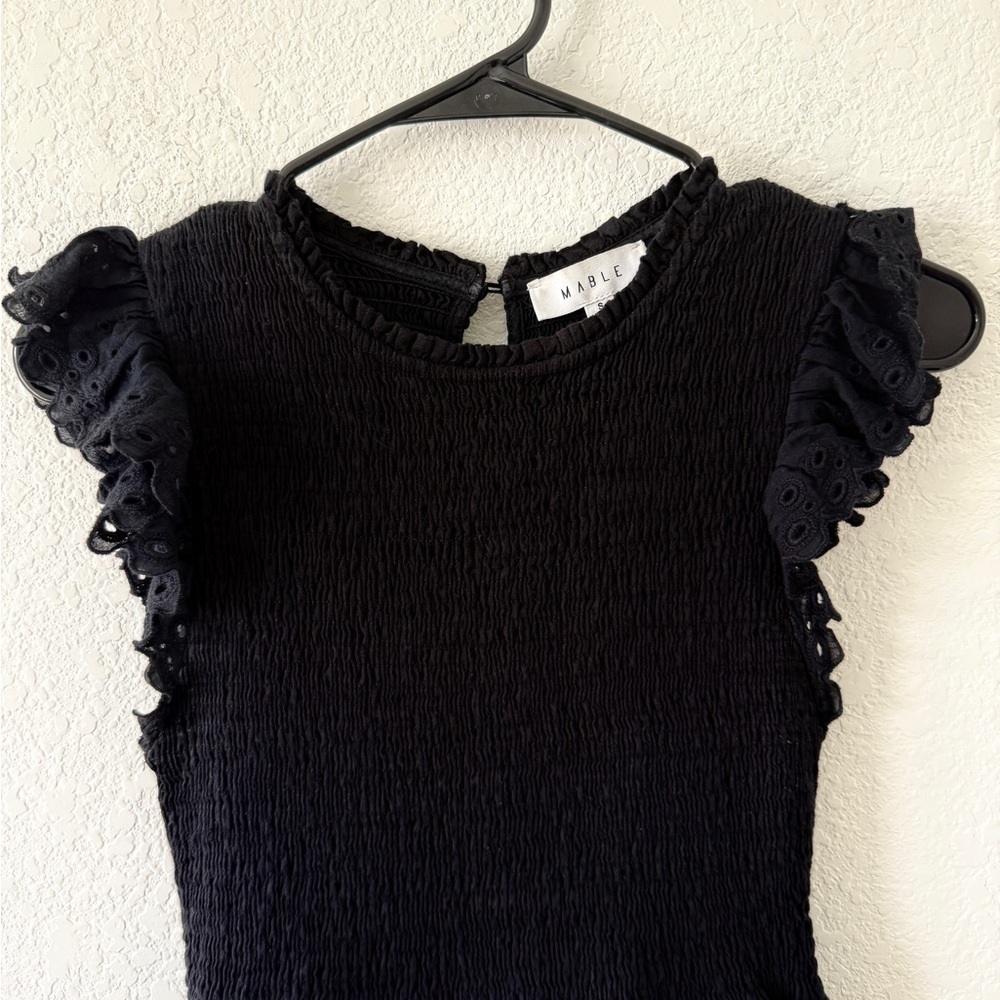 MARBLE Black Ruched Maxi Dress with Flutter Sleeves - Picture 4 of 9